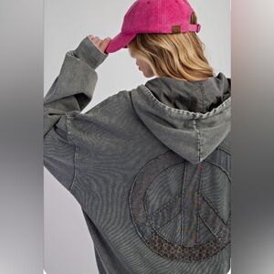 Easel Gray Peace Sign Terry Hoodie